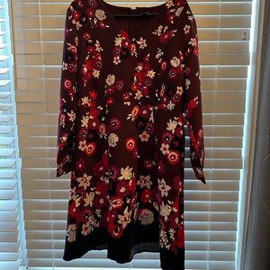 Ann Taylor Factory Burgundy Floral Long Sleeve Dress
